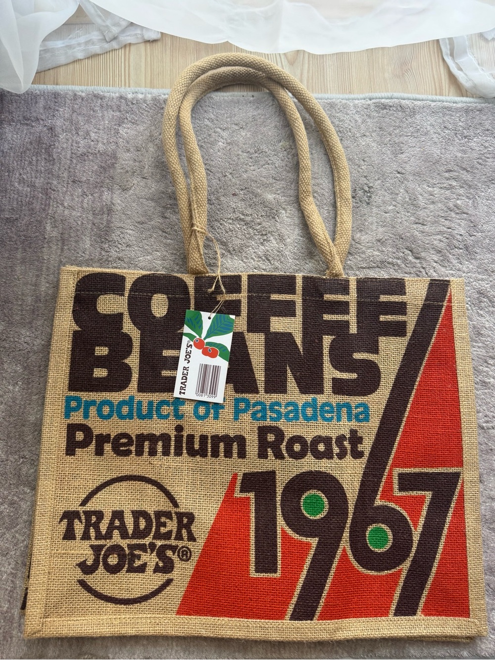 Trader Joe's Tan & Brown 'Coffee Beans' Jute Tote - Premium Roast